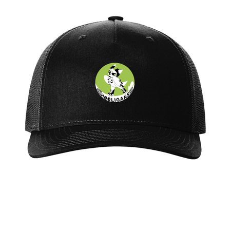 Hats, a Black Printed Five-Panel Trucker Cap
