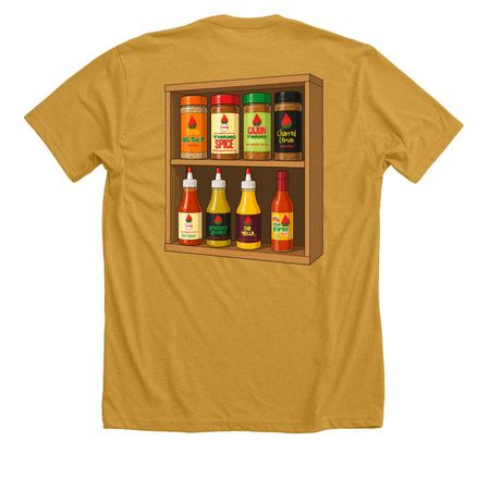 Spice Rack&nbsp;, a Heather Mustard Premium Unisex Tee (back-view)