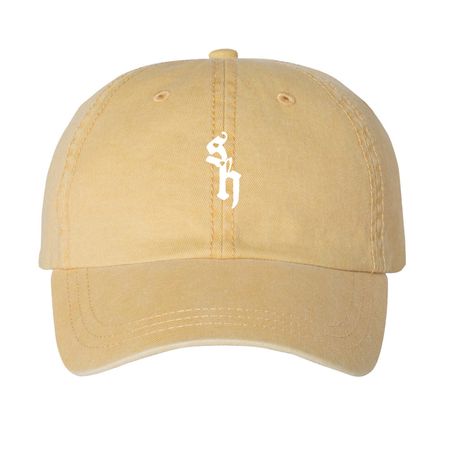 SH&nbsp;, a Mustard Printed Pigment Dye Baseball Cap