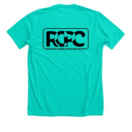 Restored Connections Black logo, a Heather Sea Green Premium Unisex Tee (back-view)
