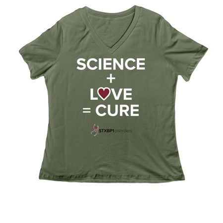 SCIENCE + LOVE = CURE Mason Michels&nbsp;, a Military Green Women's Relaxed V-Neck Tee