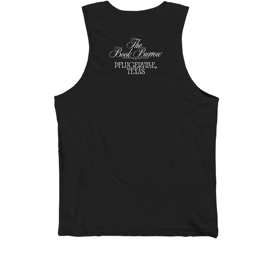 Mild Salsa. Spicy Books., a Black Premium Cotton Tank (back-view)