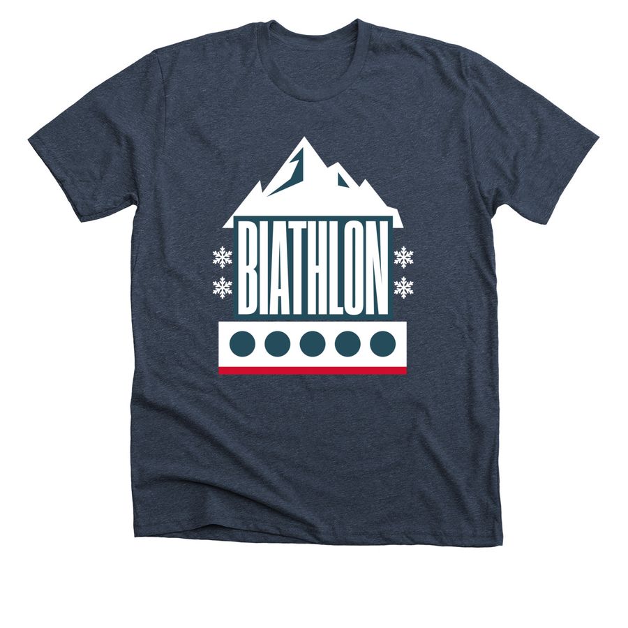 Boldly Biathlon, a Heather Midnight Navy Premium Unisex Tee
