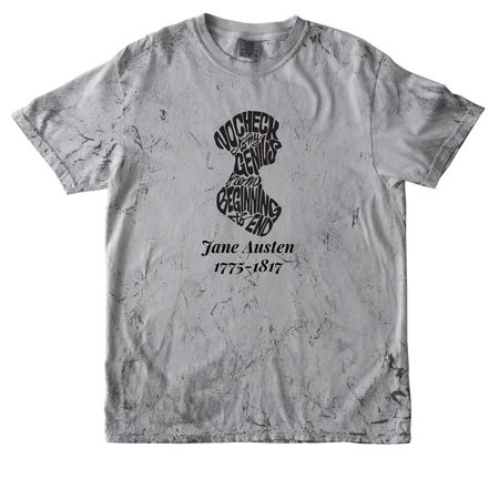 Jane Austen Calligram Dates, a Smoke Comfort Colors Colorblast Tee