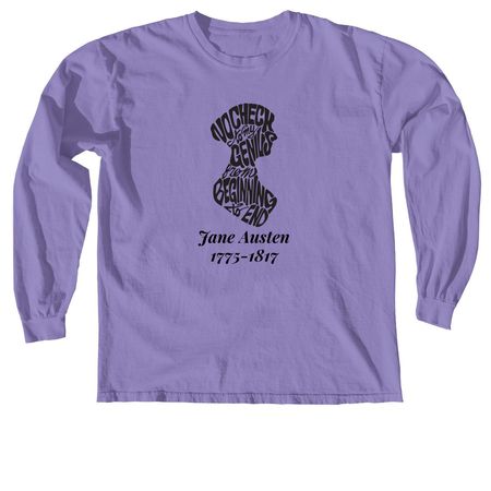 Jane Austen Calligram Dates, a Violet Comfort Colors Long Sleeve Tee