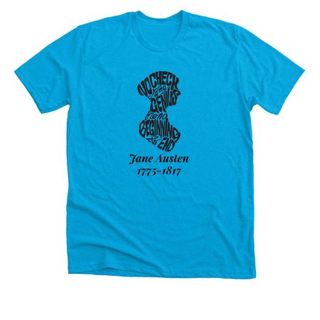 Jane Austen Calligram Dates, a Neon Blue Premium Unisex Tee