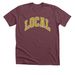 Local Varsity in Gold, a Heather Maroon Premium Unisex Tee