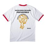 Fight with Atlas, a White/ Red Cotton Ringer Tee (back-view)