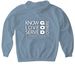 Outreach Hoodie -&nbsp;"Know, Love, Serve", a Stone Blue Gildan Softstyle Pullover Hoodie (back-view)