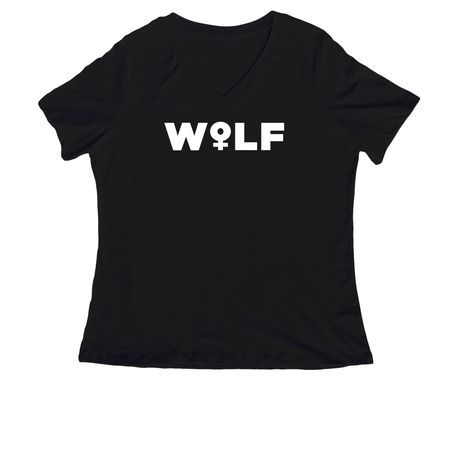 V-Neck WoLF T-Shirt, a Black Women's Relaxed V-Neck Tee