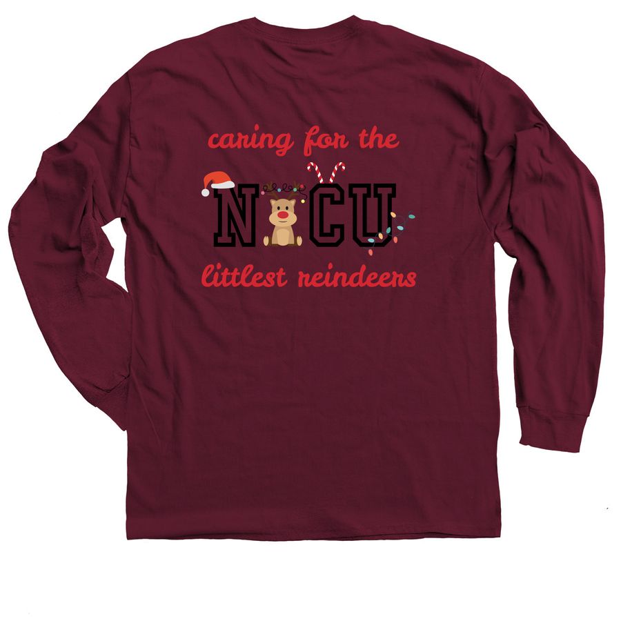 NICU Holiday shirt, a Maroon Classic Long Sleeve Tee (back-view)