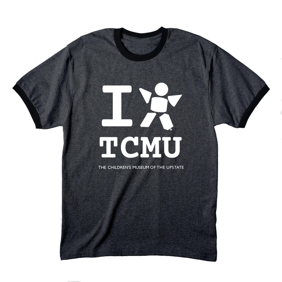 I Love TCMU Shirt, a Dark Heather Grey/ Jet Black Cotton Ringer Tee