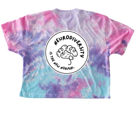 Neurodiversity with pocket circle, a Cotton Candy Women's Tie Dye Cropped Tee (back-view)
