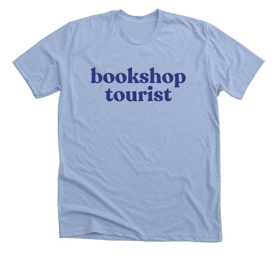 Iowa Indie Bookshop Tour '26 Bookshop Tourist, a Heather Baby Blue Premium Unisex Tee