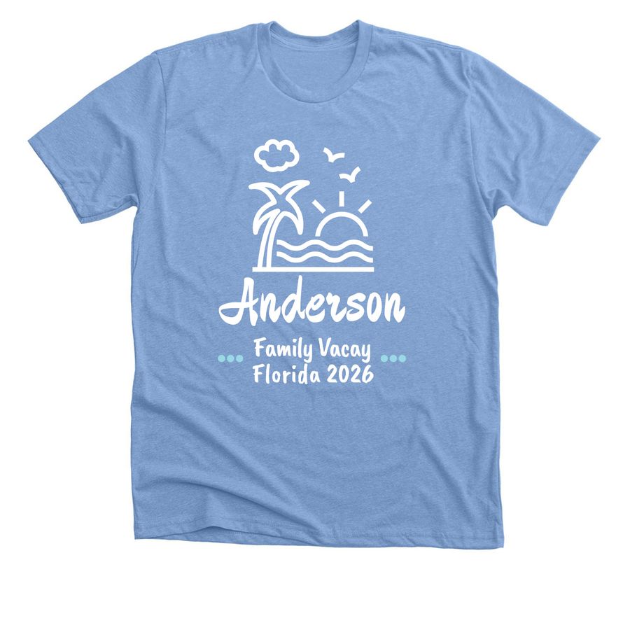 Anderson Family Vacay Adult Shirts, a Heather Carolina Blue Premium Unisex Tee