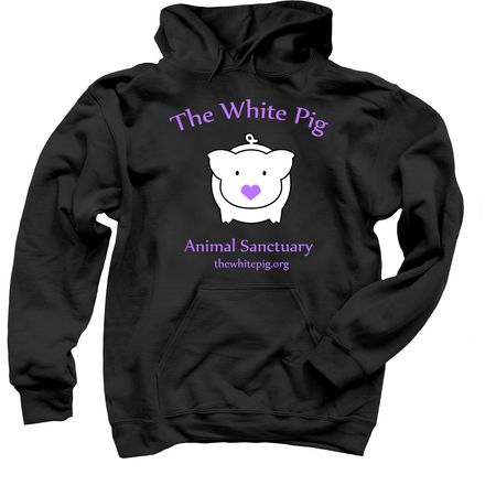 The White Pig Sanctuary, a Black Pullover Hoodie