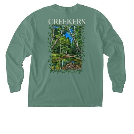Creeker Tee, a Light Green Comfort Colors Long Sleeve Pocket Tee (back-view)