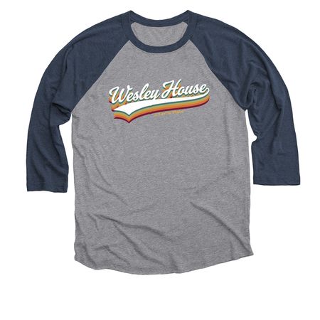 2026 Ferris State Wesley House, a Vintage Navy and Premium Heather 3/4 Sleeve Baseball Tee