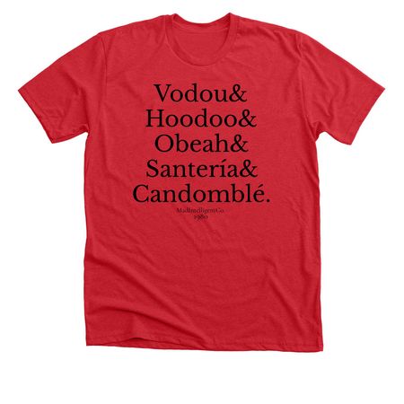 African Diaspora Religions (Black Lettering), a Heather Red Premium Unisex Tee