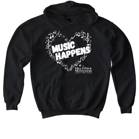 MUSIC HAPPENS, a Black Softstyle Youth Pullover Hoodie