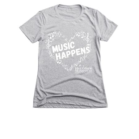 MUSIC HAPPENS, a Dark Heather Grey Women's Slim Fit Tee