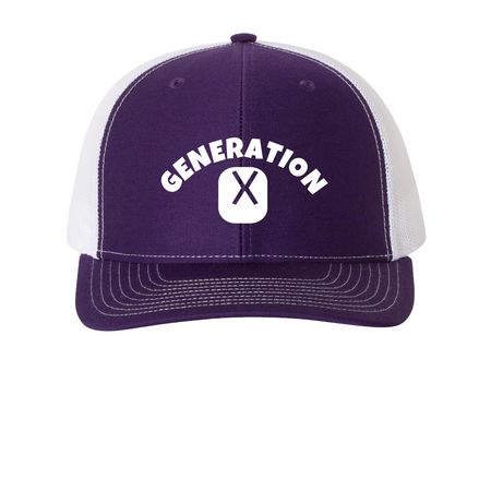 Generation X hat, a Purple/ White Printed Snapback Trucker Cap