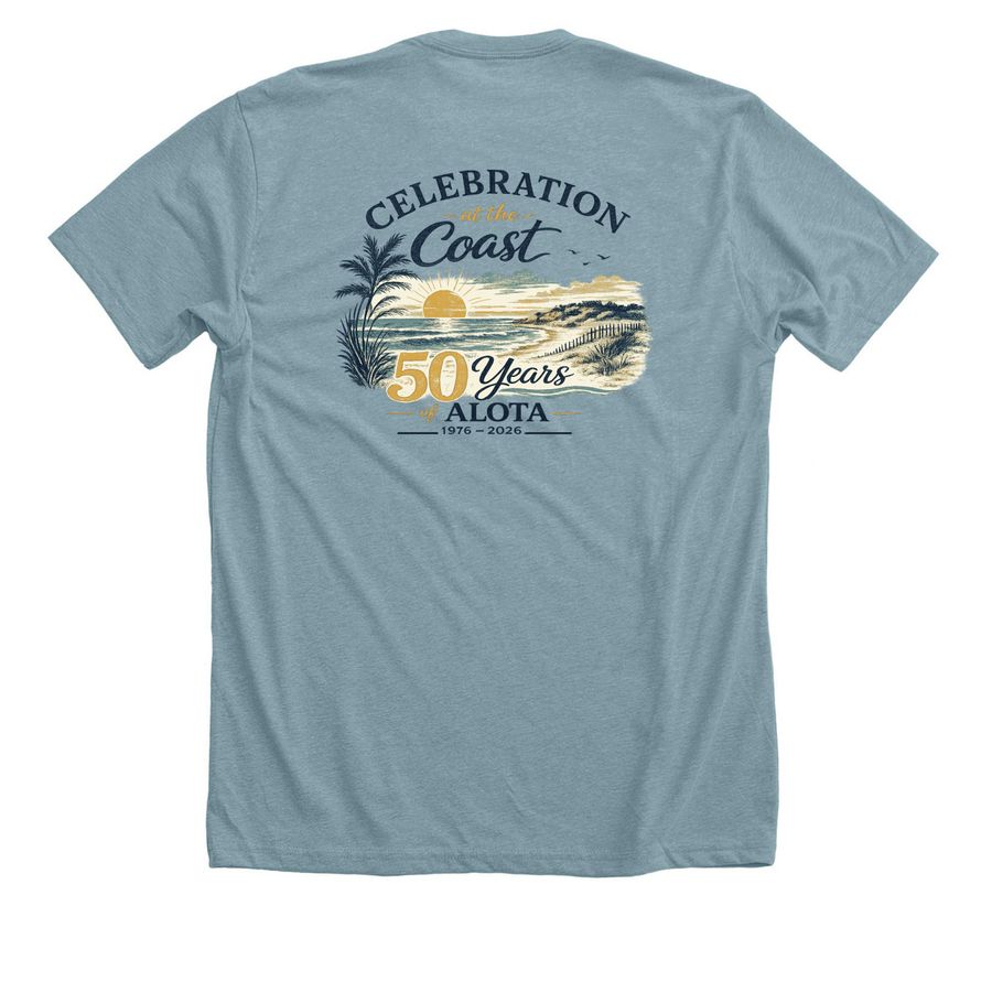 ALOTA Fall Conference and Retreat 2026, a Heather Blue Lagoon Premium Unisex Tee (back-view)