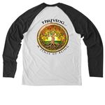 Thriving - A State of Being, a Space Black/ Bright White Allmade Eco Triblend Colorblock Raglan Long Sleeve Tee (back-view)