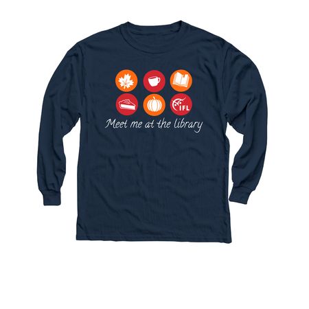 Meet me at the library, a Navy Youth Long Sleeve Tee
