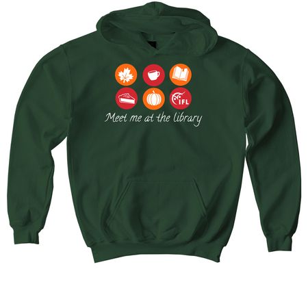 Meet me at the library, a Forest Green Youth Pullover Hoodie