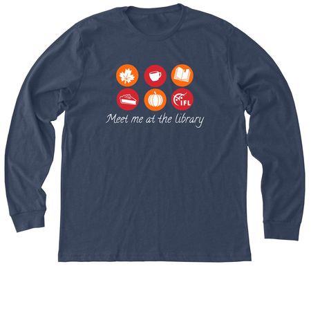 Meet me at the library, a Heather Navy Premium Long Sleeve Tee