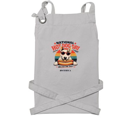 Hot Dog Day Apron, a Silver Cotton Canvas Pocket Apron