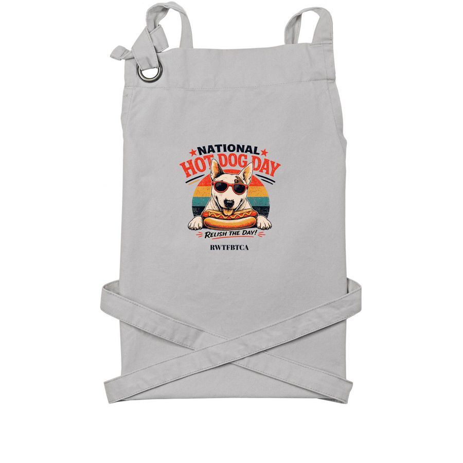 Hot Dog Day Apron, a Silver Cotton Canvas Pocket Apron