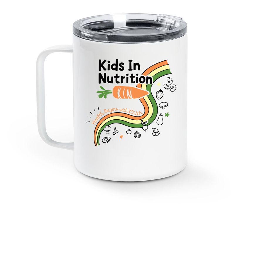 Kids In Nutrition, a White Stainless Steel Travel Mug (back-view)