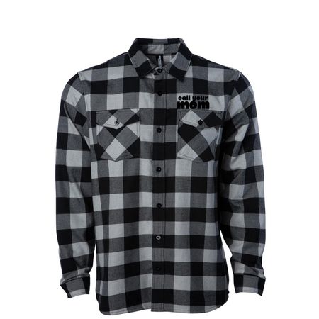 call your mom?, a Grey Heather/ Black Unisex Flannel Shirt