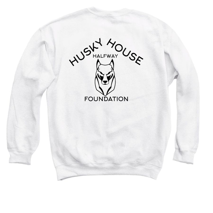 Proud Parent of A Husky..., a White Crewneck Sweatshirt (back-view)