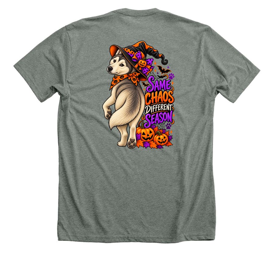 Da Quinnie Halloween, a Deep Heather Premium Unisex Tee (back-view)