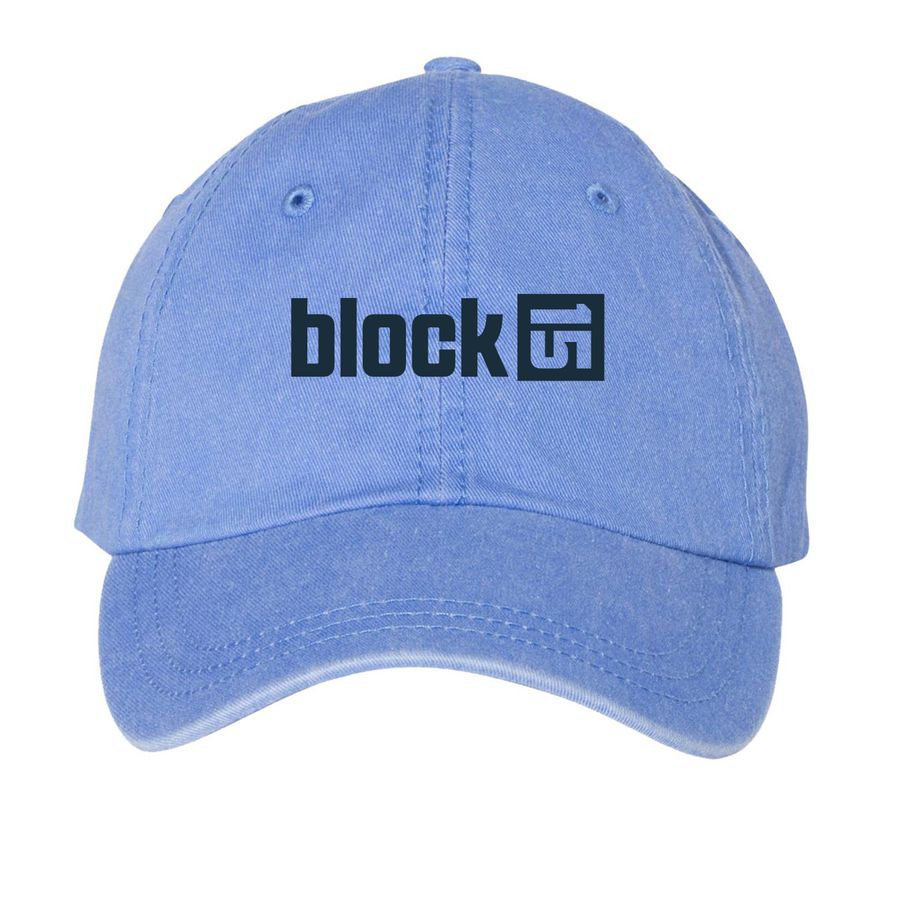 Block 15 Caps - Dark Logo, a Periwinkle Printed Pigment Dye Baseball Cap