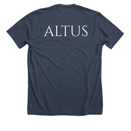 ALTUS Front and Back, a Heather Midnight Navy Premium Unisex Tee (back-view)