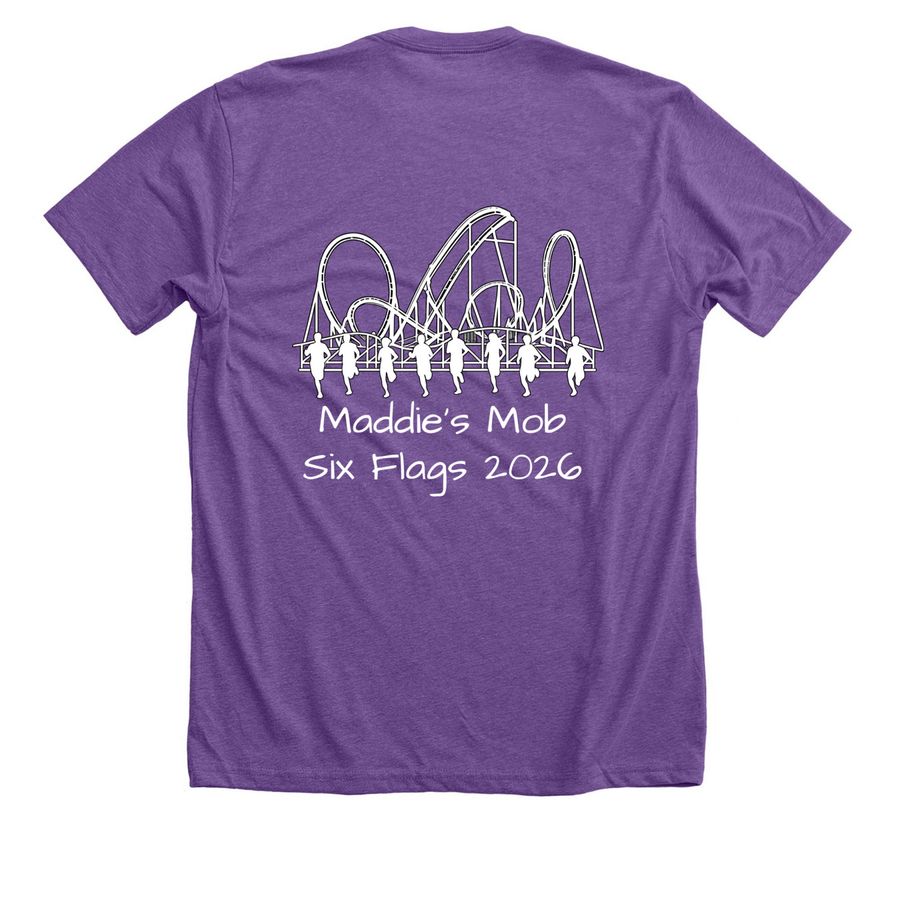 Maddie's Mob, a Heather Team Purple Premium Unisex Tee (back-view)