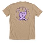 YAWEH VL TEE, a Heather Sand Dune Premium Unisex Tee (back-view)