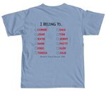 Youth Nametag Shirts, a Washed Denim Comfort Colors Youth Tee (back-view)