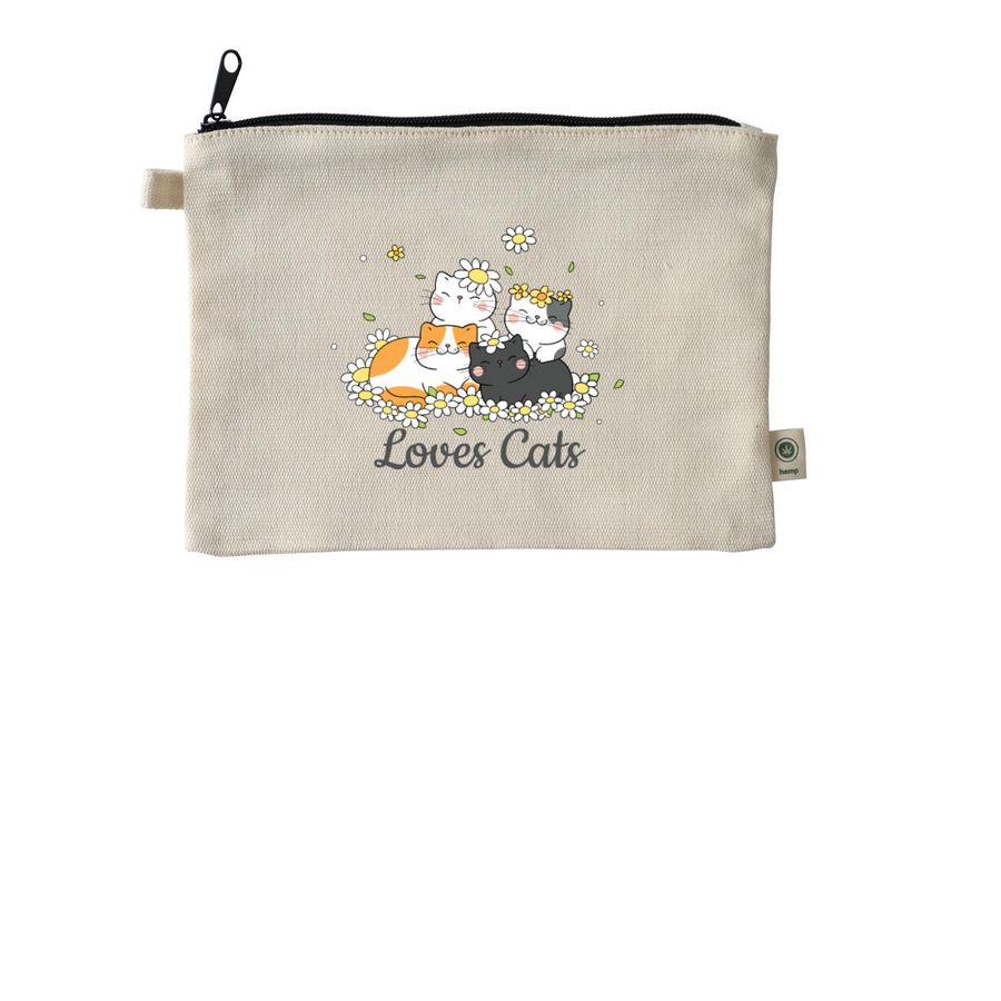 Daisy Loves Cats, a Natural 9"x7" Hemp Blend Pouch