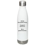 Water bottle, a White Stainless Steel Water Bottle (back-view)