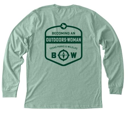 Texas BOW Logo, a Heather Dusty Blue Premium Long Sleeve Tee (back-view)