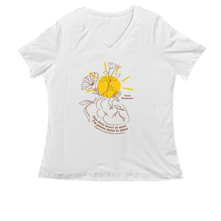 Team Benjamin Sunshine Heart, a White Women's Relaxed V-Neck Tee