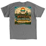 Peoria feeds Peoria, a Charcoal Classic Unisex Tee (back-view)
