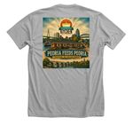 Peoria feeds Peoria, a Athletic Heather Premium Unisex Tee (back-view)