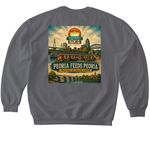 Peoria feeds Peoria, a Charcoal Softstyle Crewneck Sweatshirt (back-view)
