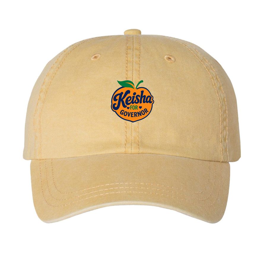 Keisha for Governor Campaign Baseball Cap, a Mustard Printed Pigment Dye Baseball Cap